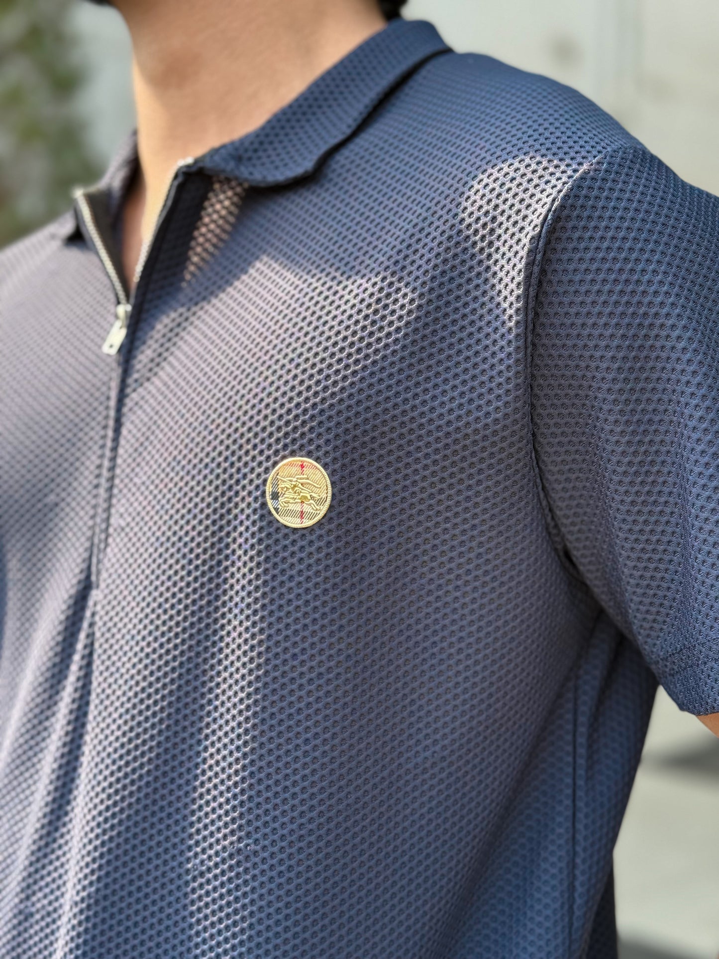 5ive Geo-Zip Polo T-Shirt – Deep Navy