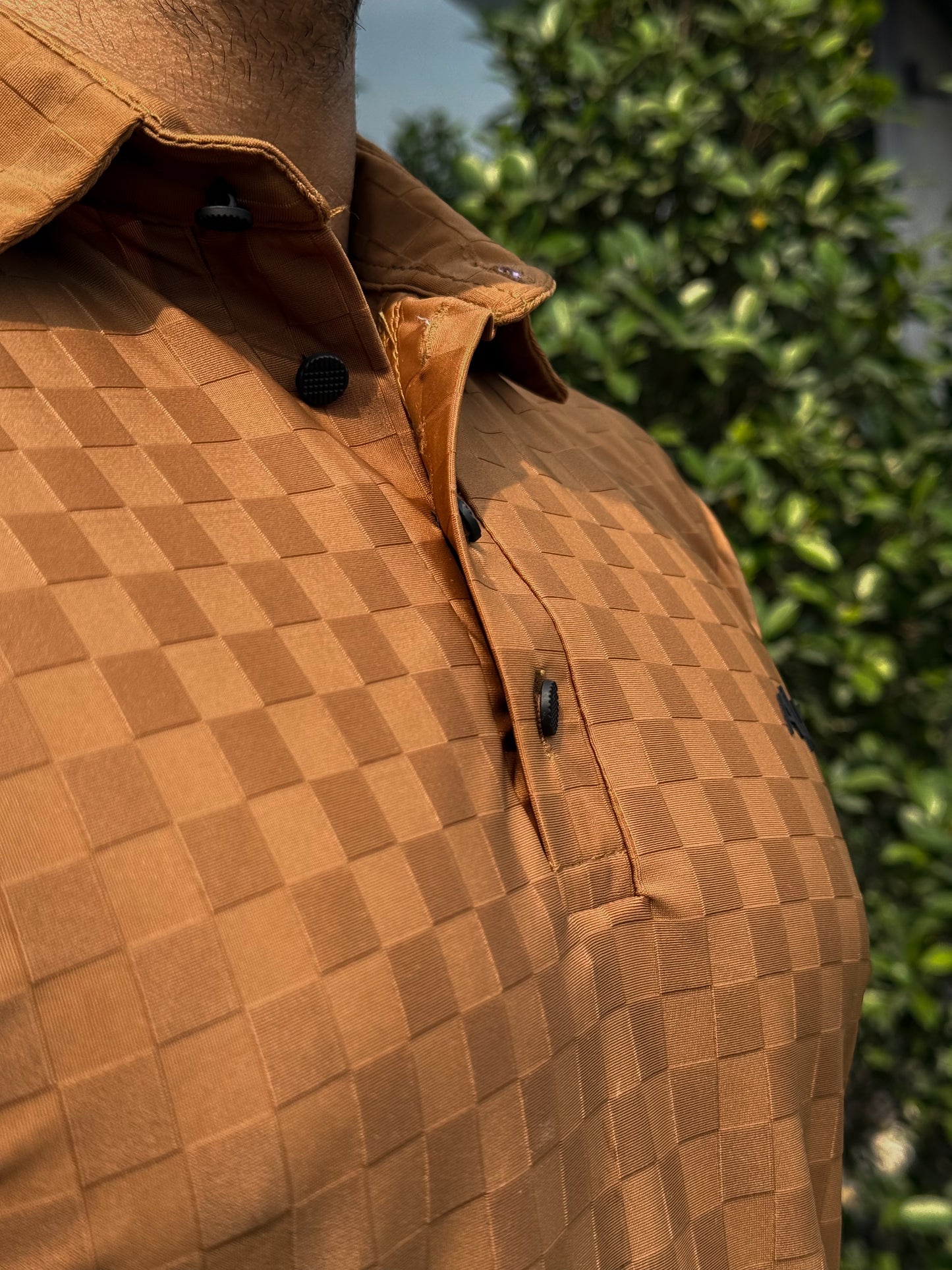 5ive Check-Mesh Polo T-Shirt – Amber Brown