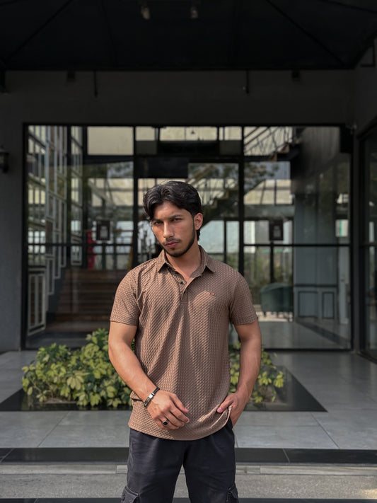5ive Geo-Zip Polo T-Shirt – Mocha Flex